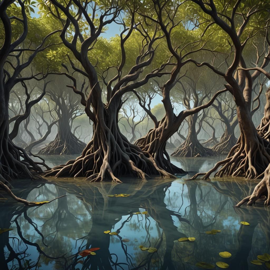 Mangrove Roots in Clear Water: A Matte Painting