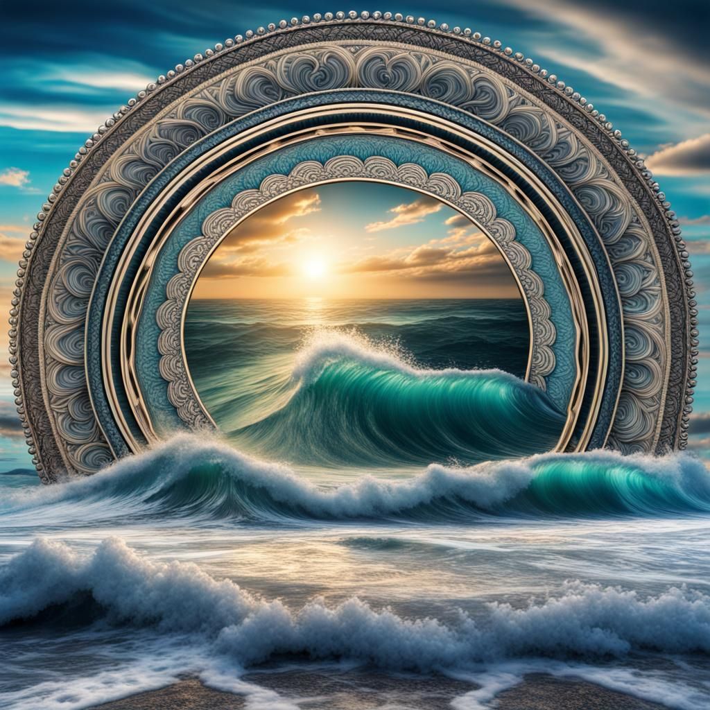 Ocean Wave Mandala in Hyperrealistic Style