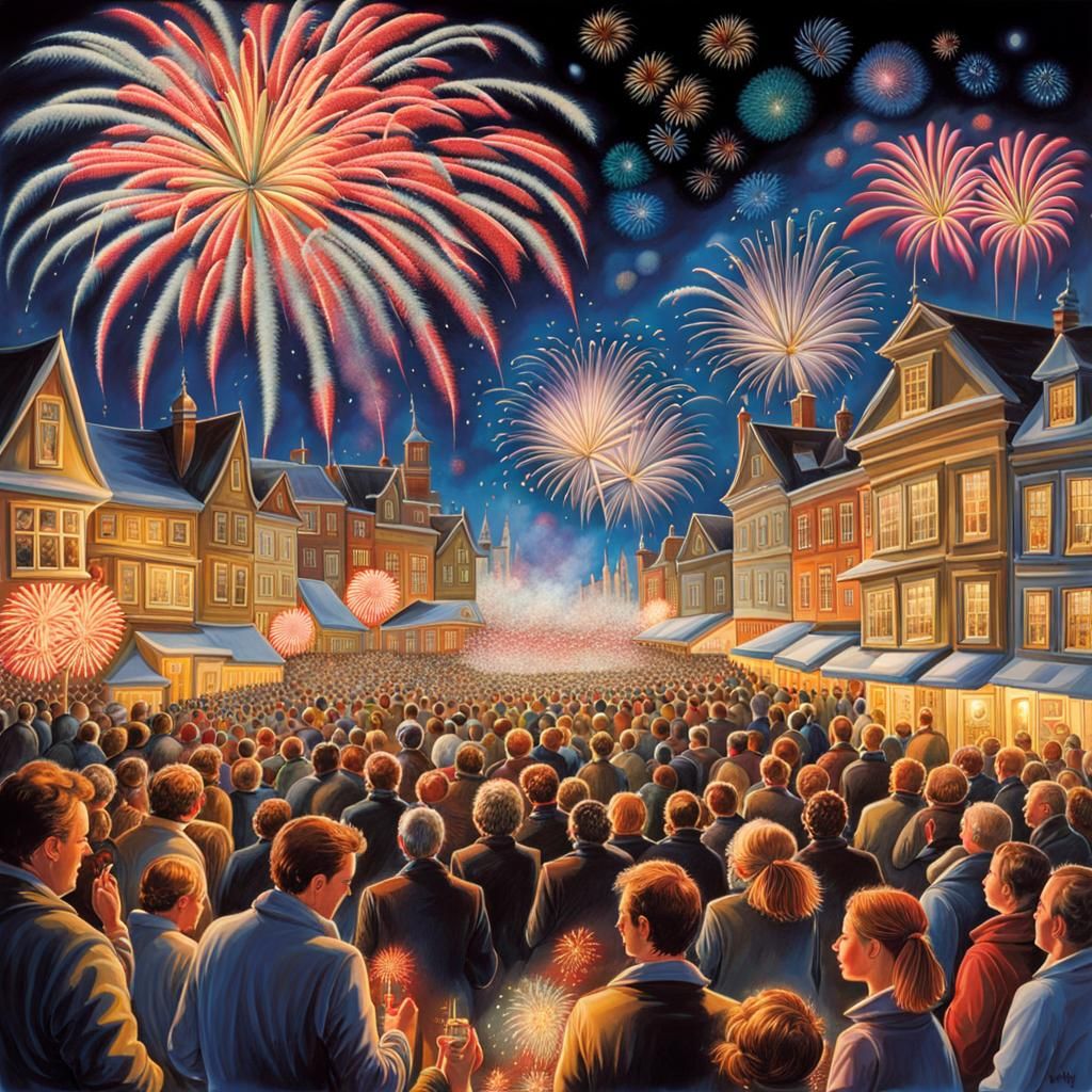 New Year's Fireworks Display in Painterly Style
