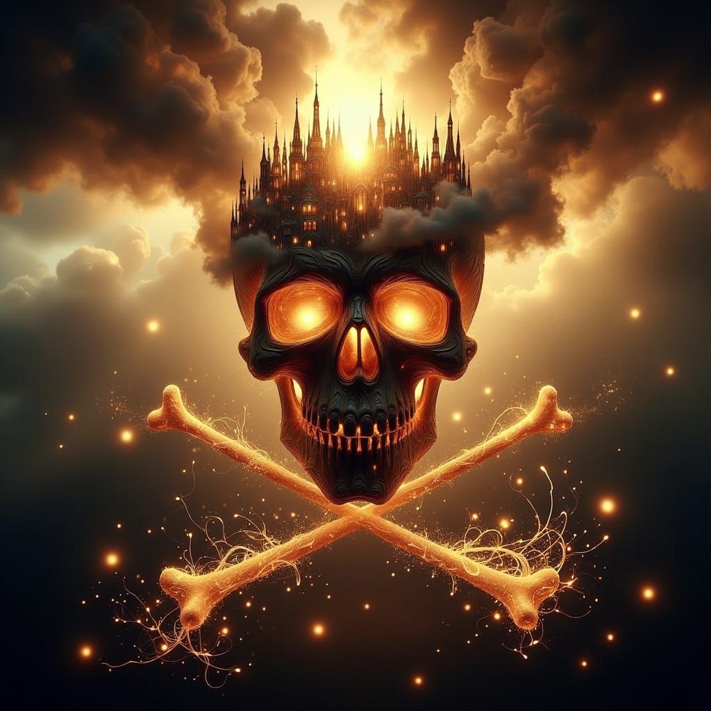 Stormy Skullscape in Double Exposure Style