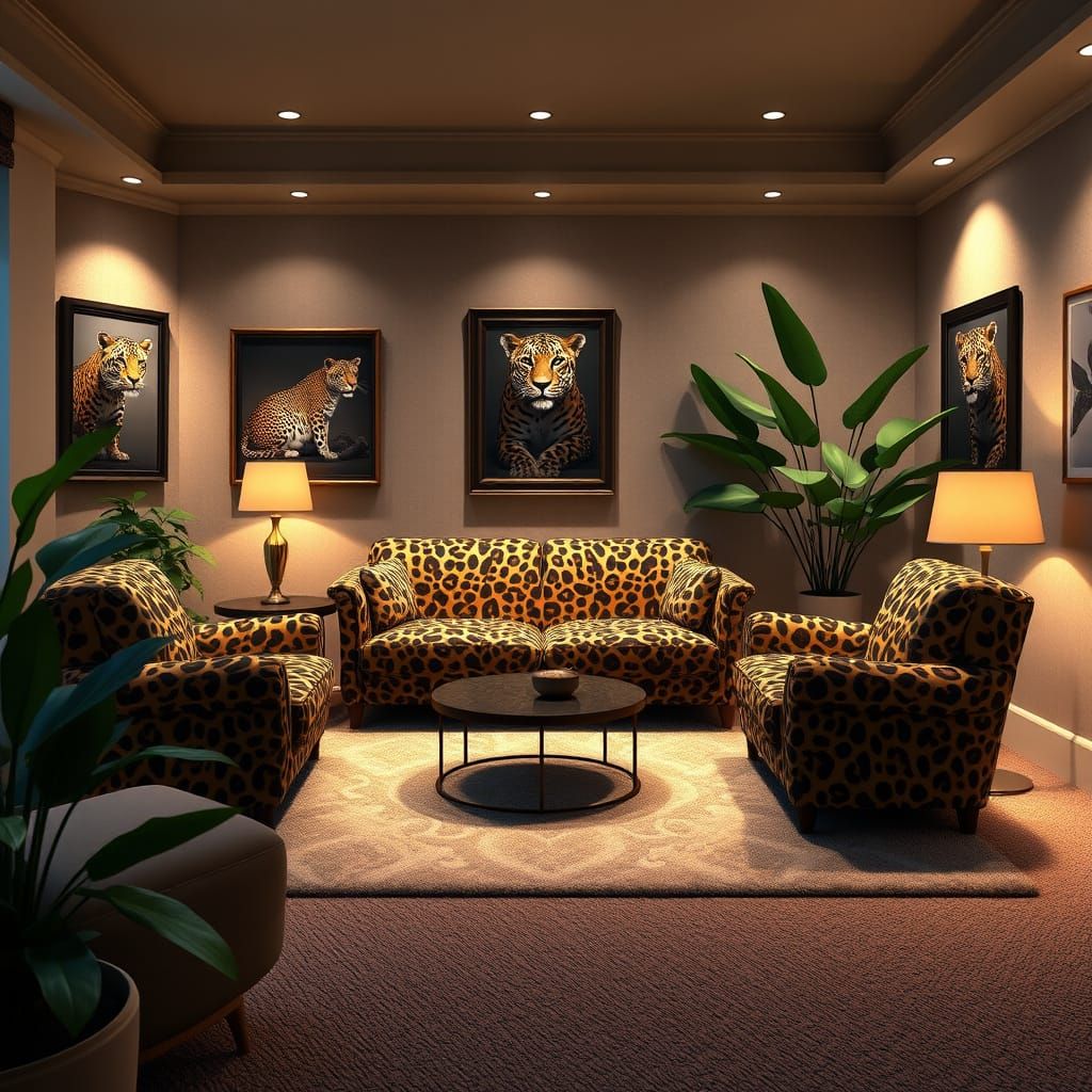 Leopard Print Living Room in 3D Style