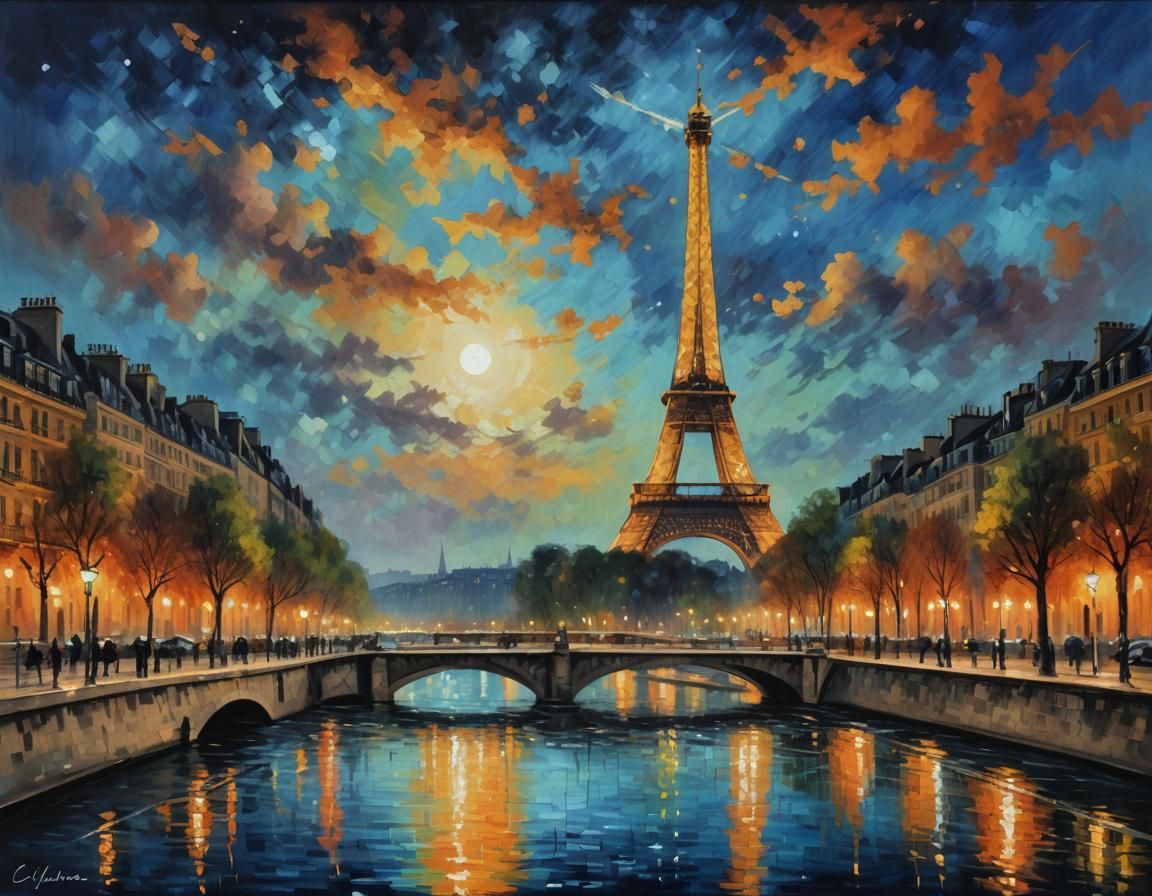 Eiffel Tower at Night: An Impressionist Cityscape