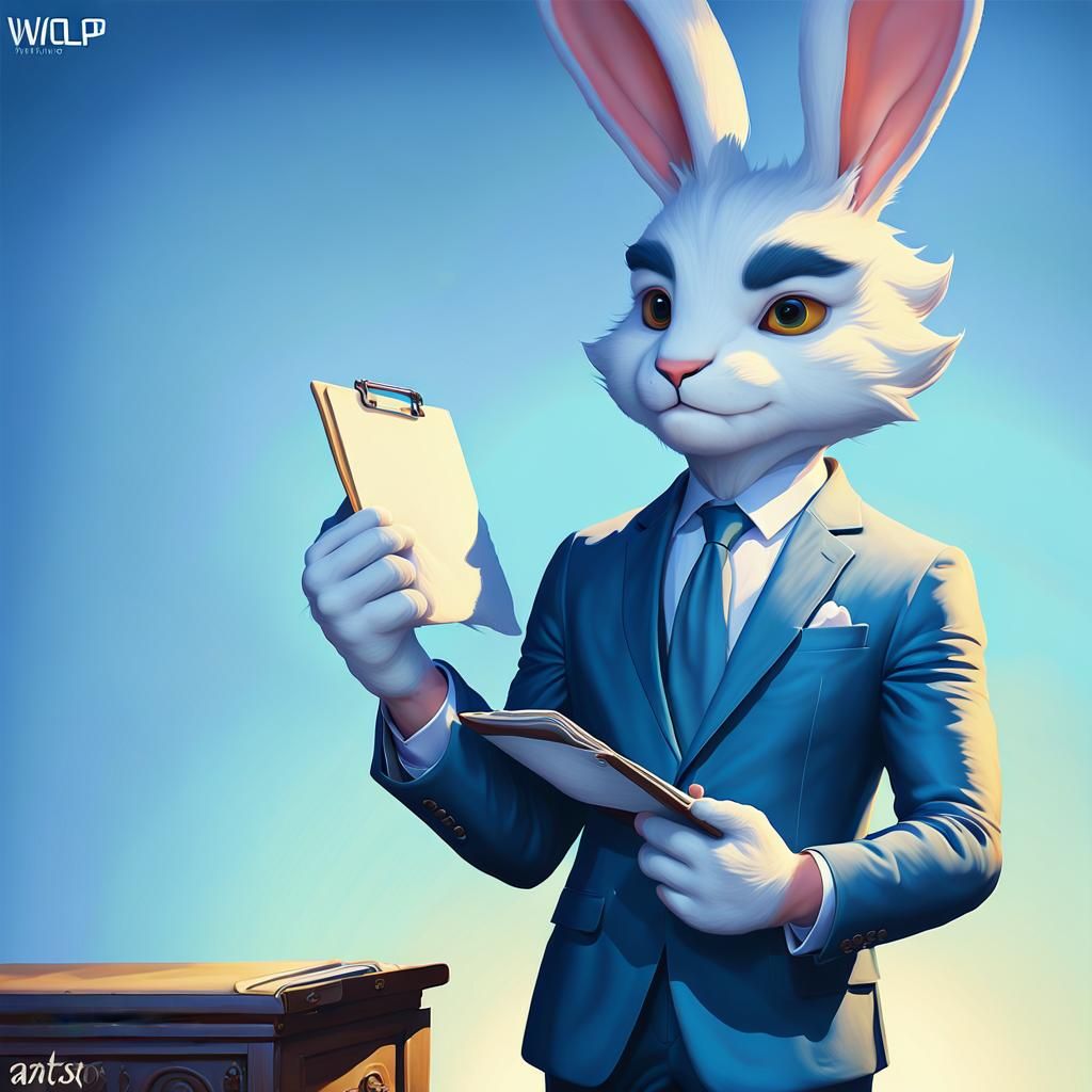 Anime Rabbit Businessman with Notepad in 8K