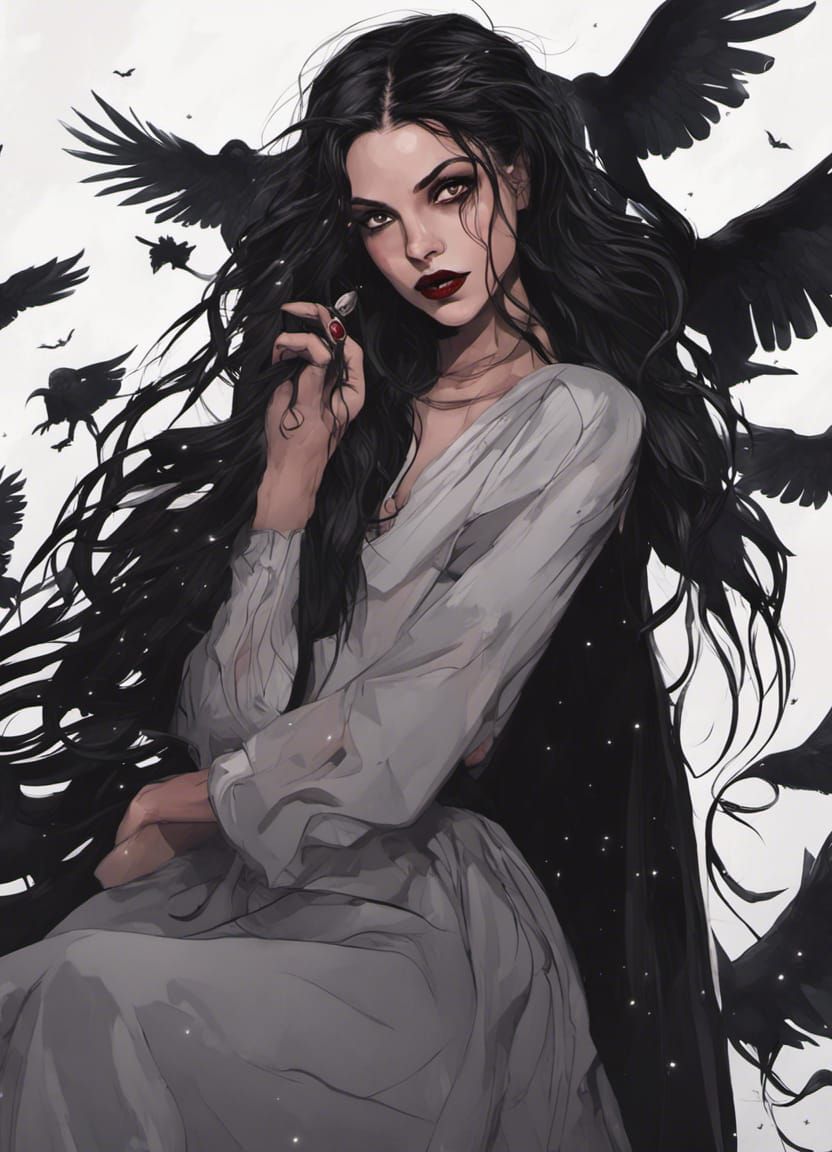 Enchanting Witch with Ruby Lips, Digital Matte Painting