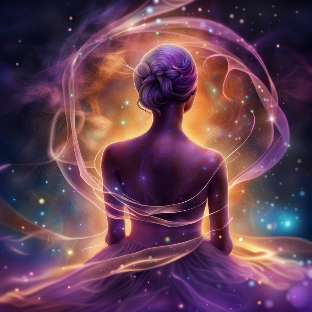 Astral Spirit Ascending into Cosmic Night Sky