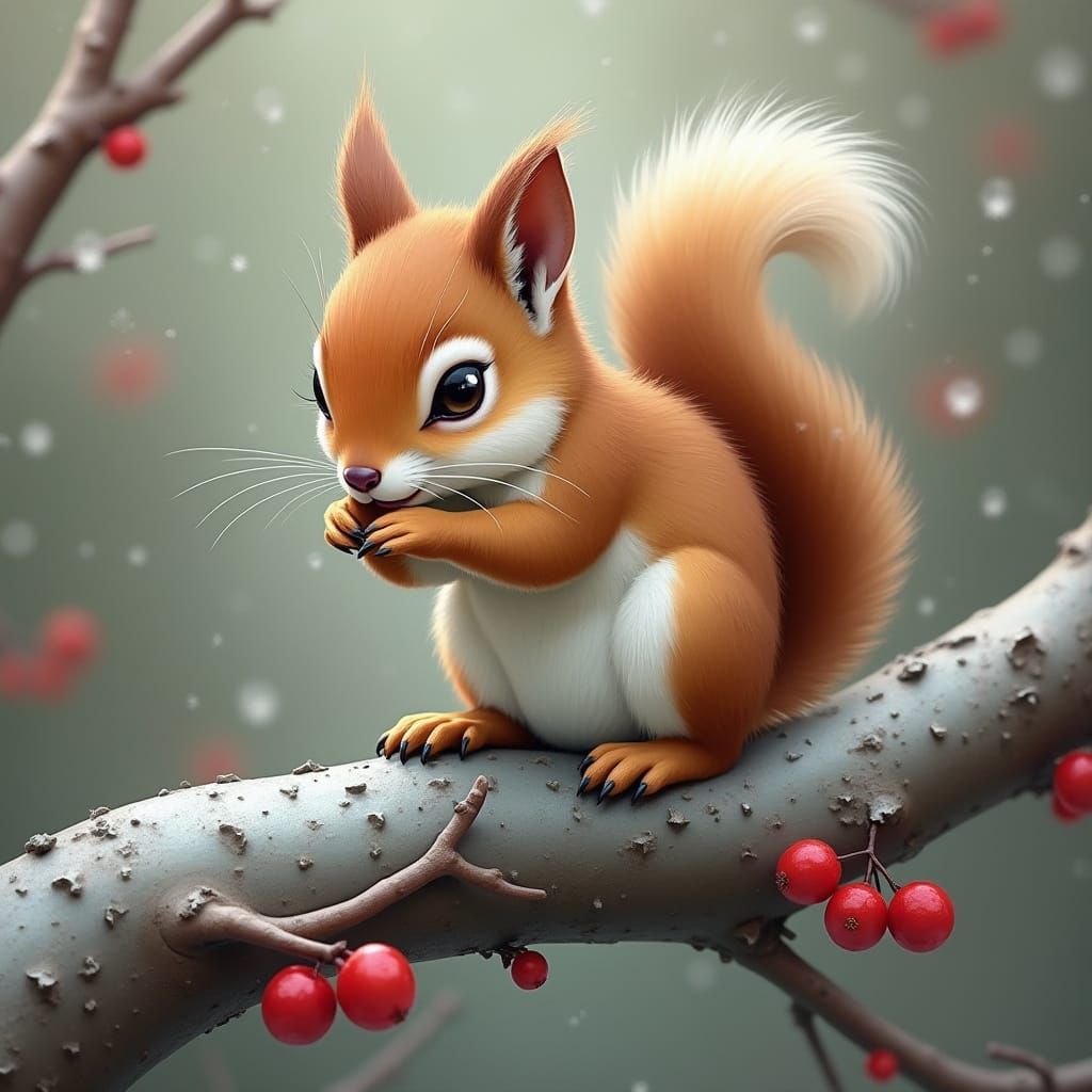 Whimsical Brown Squirrel in Soft Rain