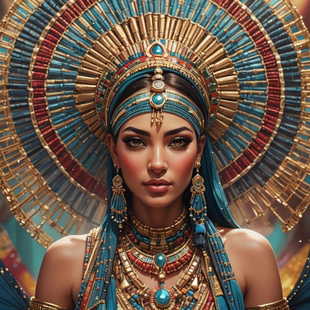 Egyptian Diva with Beaded Scarf: Hyperrealistic Concept Art