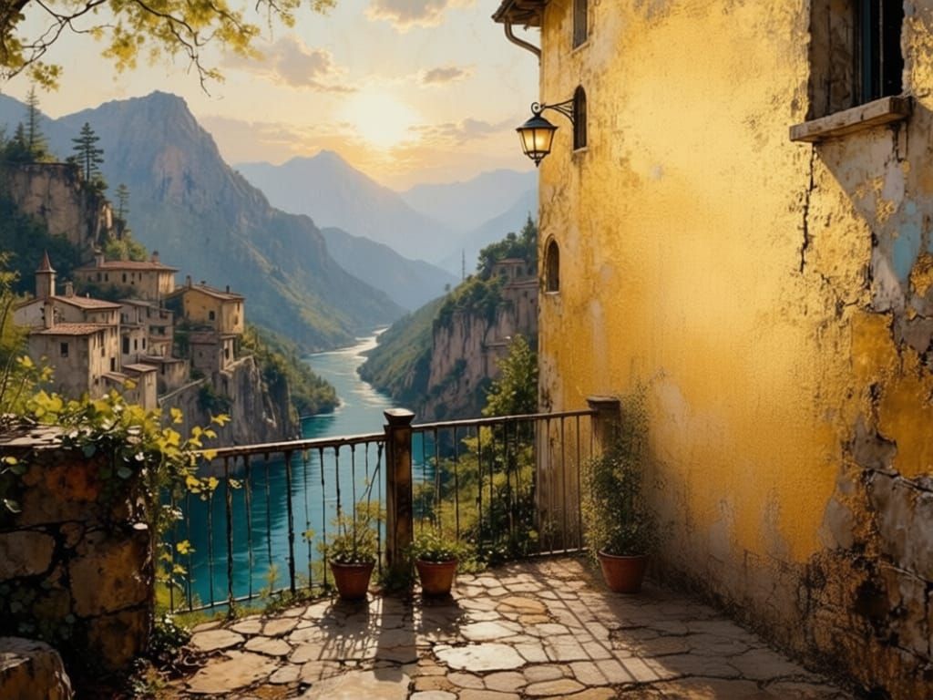 Regal Black Woman in Italian Village Oil Painting