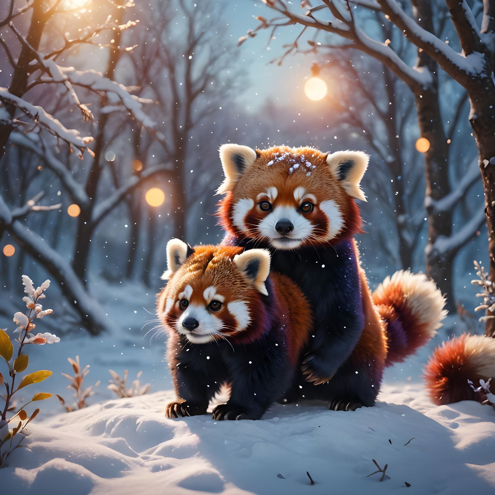 Red Panda in Snow: Detailed Matte Painting