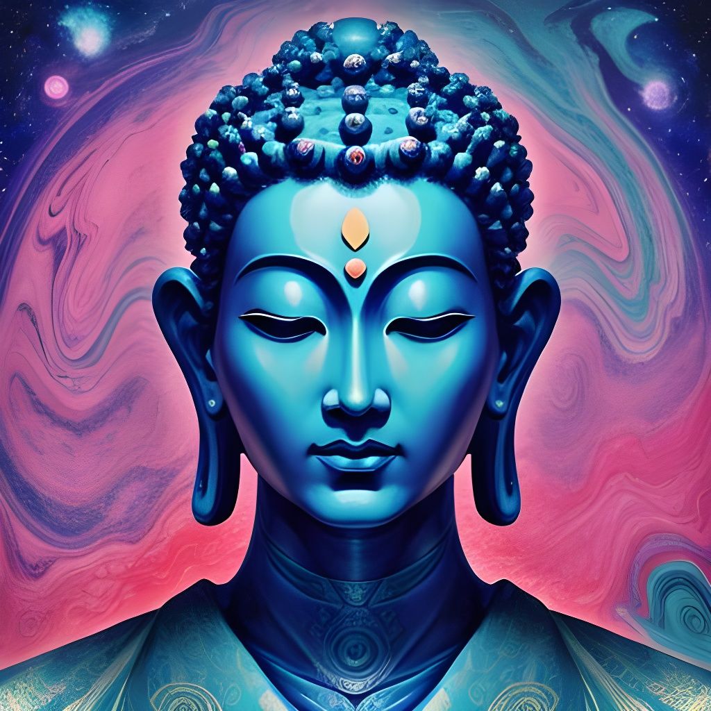 Abstract Marbling Buddha Portrait in Sumingashi Style