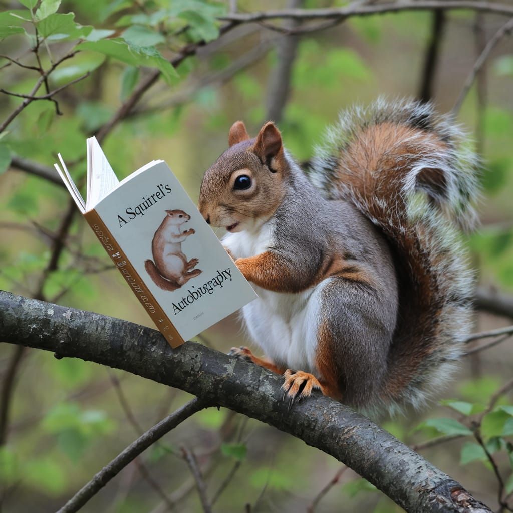 Squirrel Reads Autobiography in Forest Photo