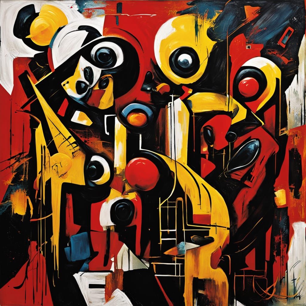 Neo-Expressionist Graffiti Art with Human and Robotic Elemen...
