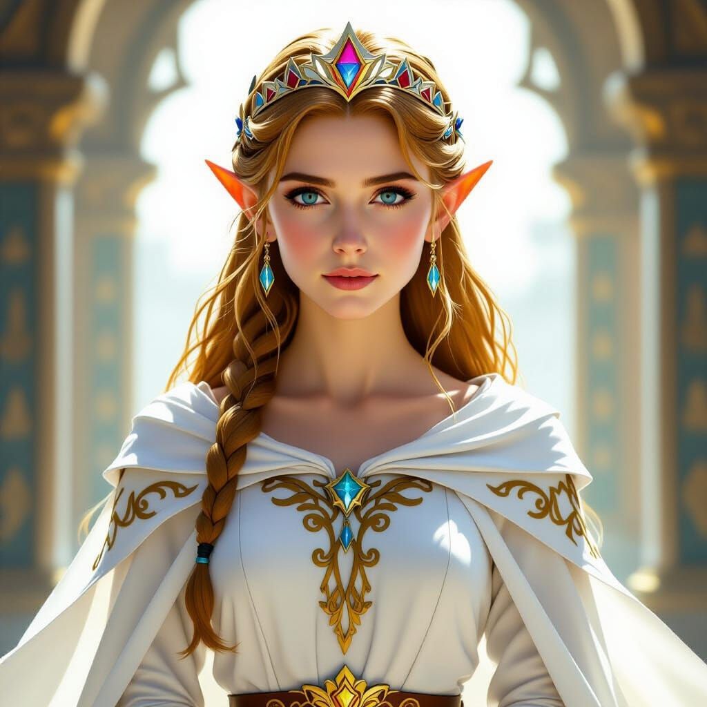 Photorealistic Princess Zelda in White and Gold