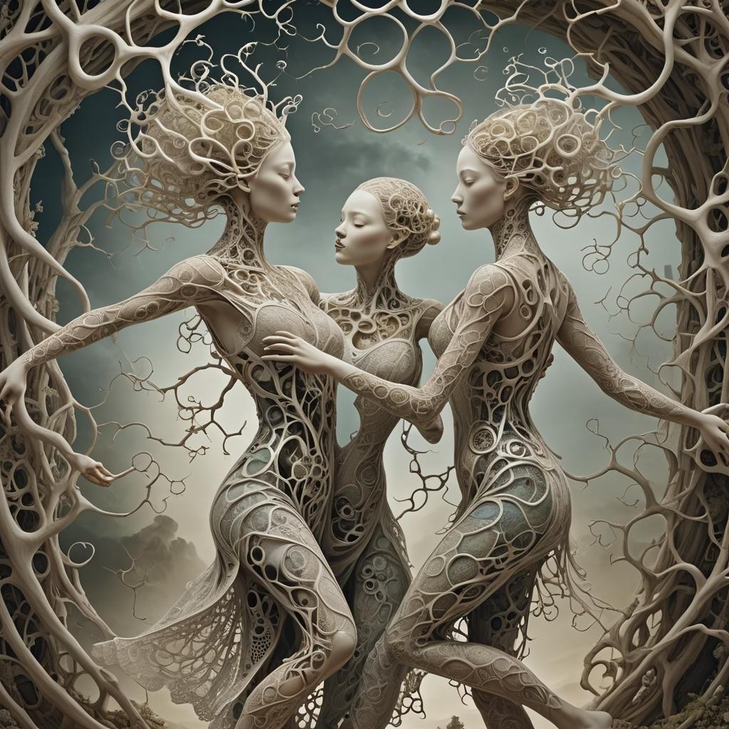 Symbiotic Dance in Surreal Dreamscape