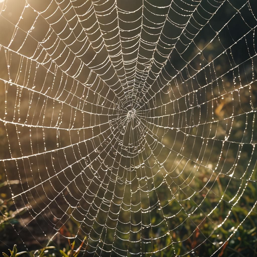 Eerie Morning Sunlight on Spider Web: Cinematic Still