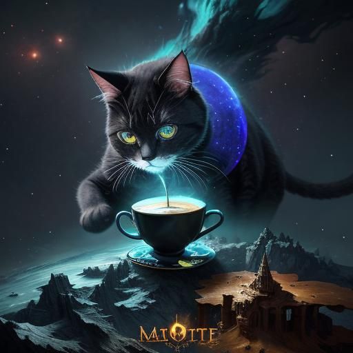 Cat Programmer Coding with Coffee: Digital Art