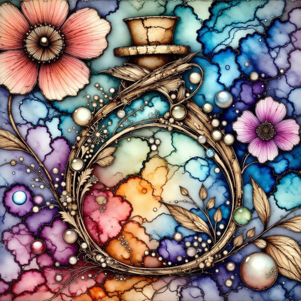 Intricate Invisibility Potion Bottle in Gouache Style