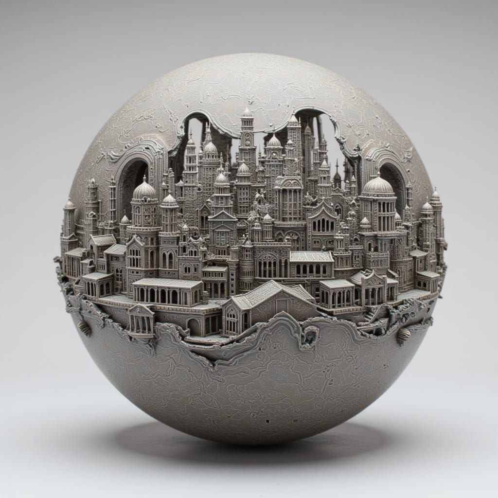 Spherical City Paper Model Inspired by Piranesi