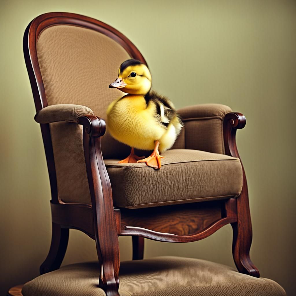 Sweet Baby Duck Sitting on a Chair