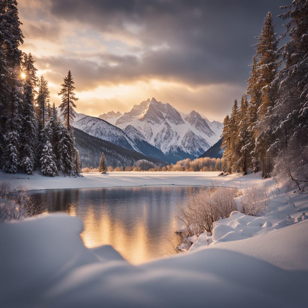 Snowy Mountain Landscape in National Geographic Style
