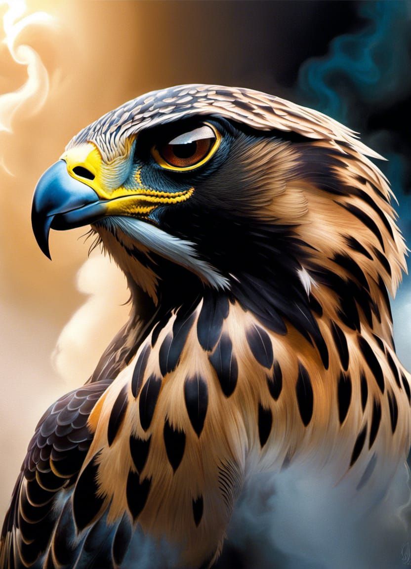Falcon Head in Smoke: Photorealistic Gothic Art