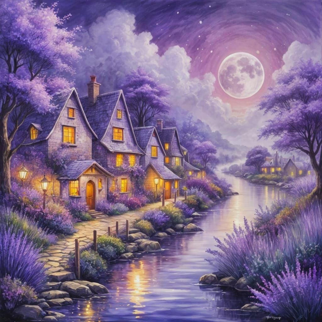 Lavender Moon Over Enchanted Storybook Town