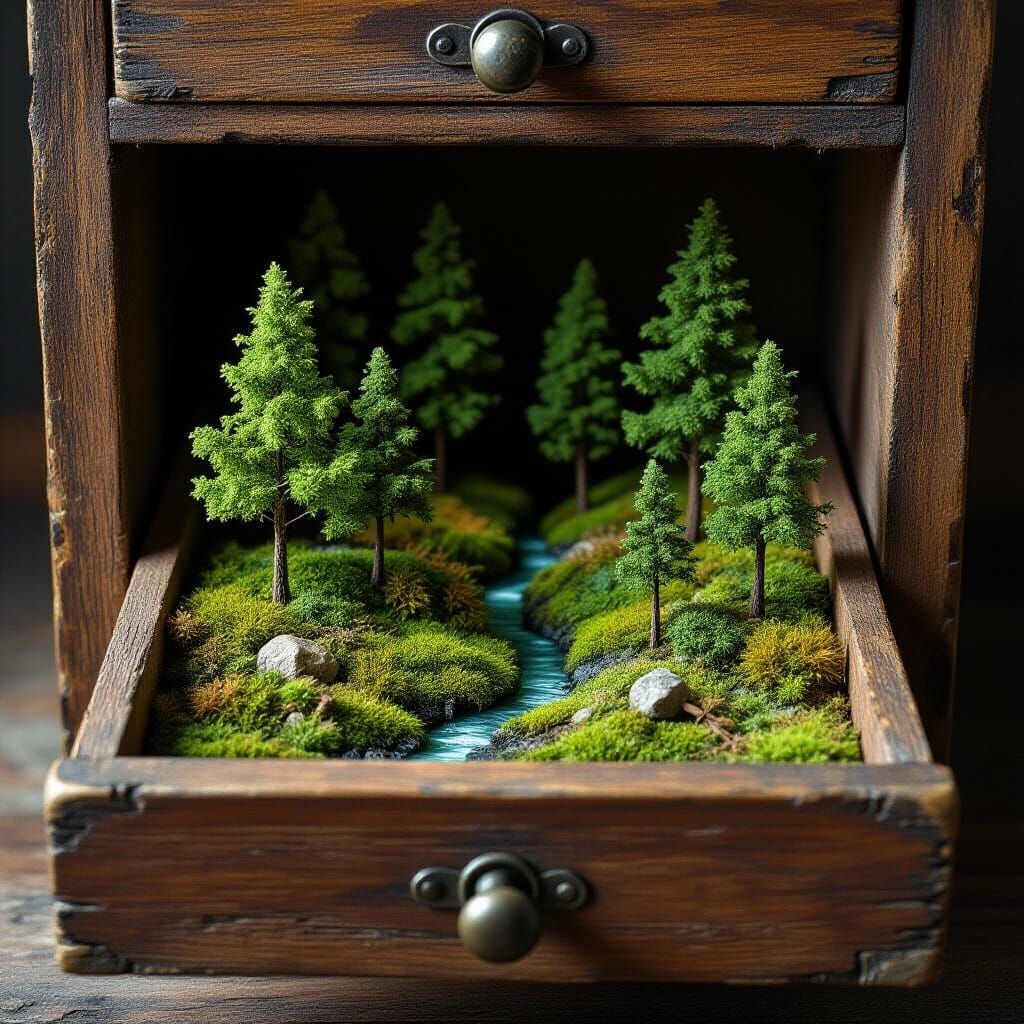 Miniature Forest Ecosystem in Magical Realism Style