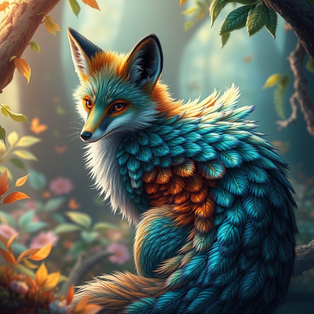Whimsical Emerald Fox in Enchanted Forest