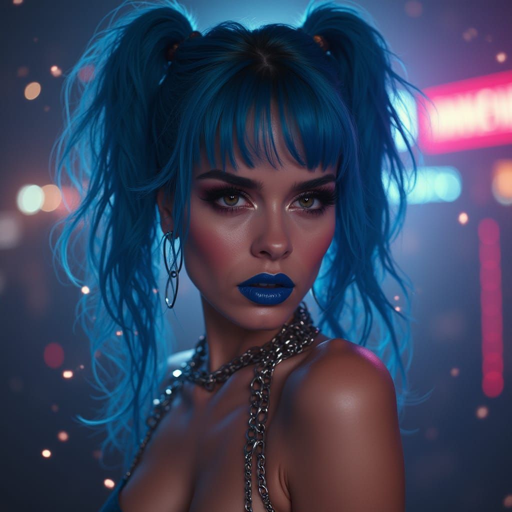 Brooding 80s Heroine in Cyberpunk Digital Art