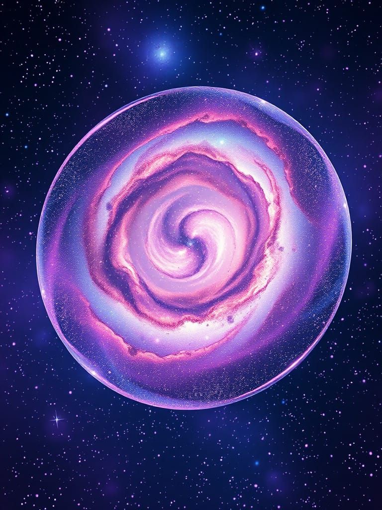 Cosmic Holographic Art Piece in Vibrant Purple and Blue