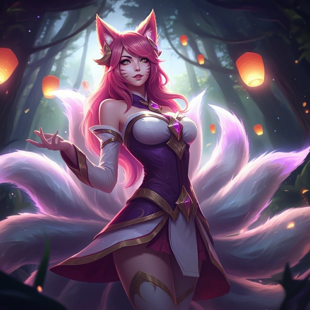 Ahri in Mystical Forest: A Digital Painting