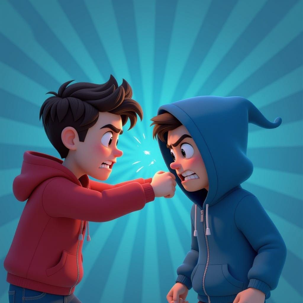 Animated Boys Fight Over Hood in Pixar Style