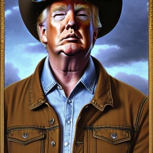 Donald Trump in Cowboy Hat, Art Nouveau Portrait