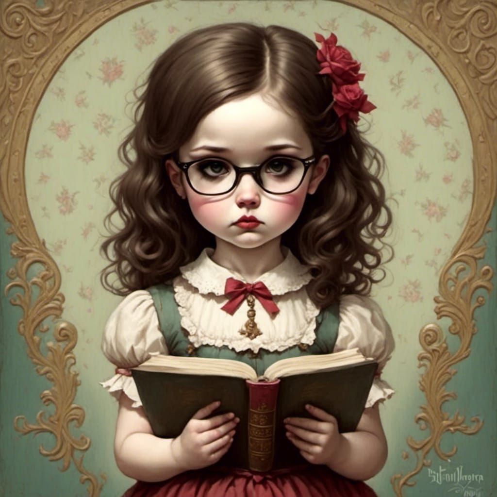 Girl Praying with Bible in Pop Surrealist Style