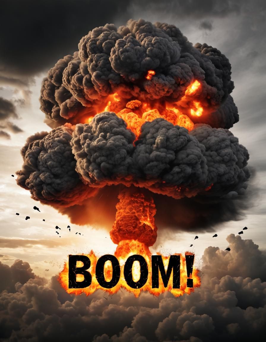 Fiery "BOOM" Text with Nuclear Explosion