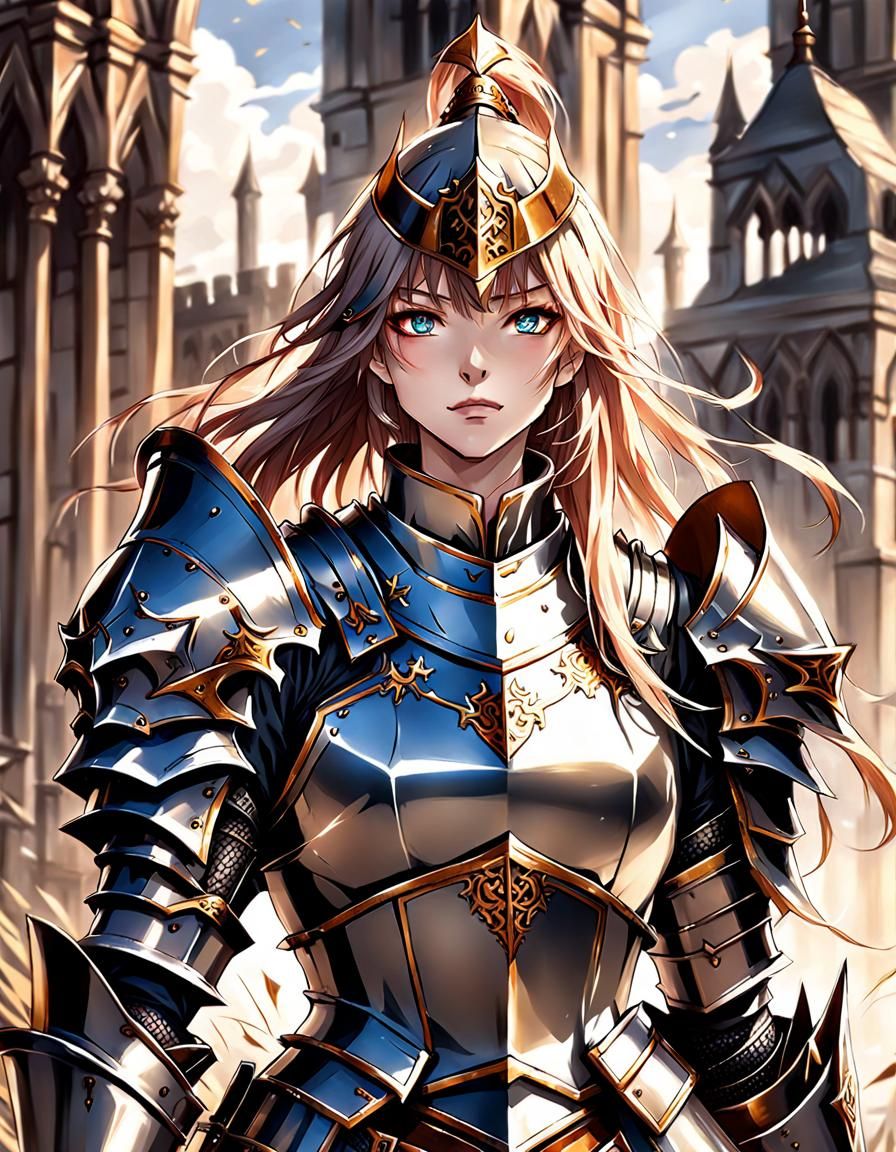 Anime Female Knight in Detailed Fantasy Style