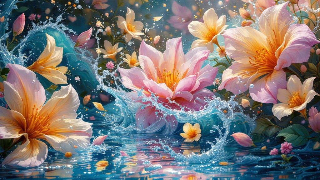 Dreamlike Water and Flowers in Expressive Style