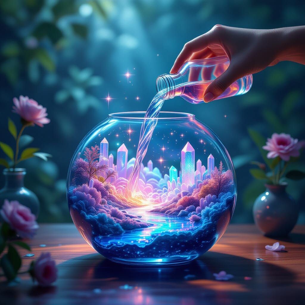 Dreamscape Diorama Pours From Bottle in 3D Style