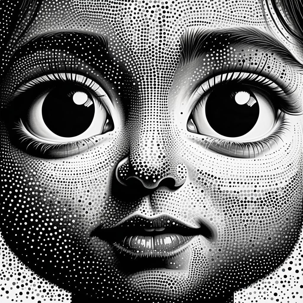 Adorable Monochrome Character in Pointillism Style