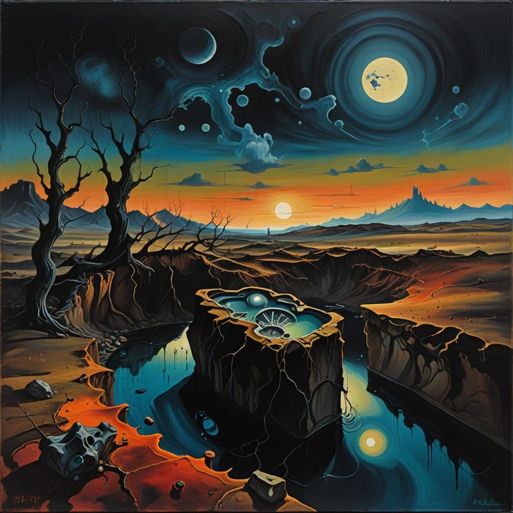 Surrealist Dreamscape with Melting Clocks and Distorted Real...