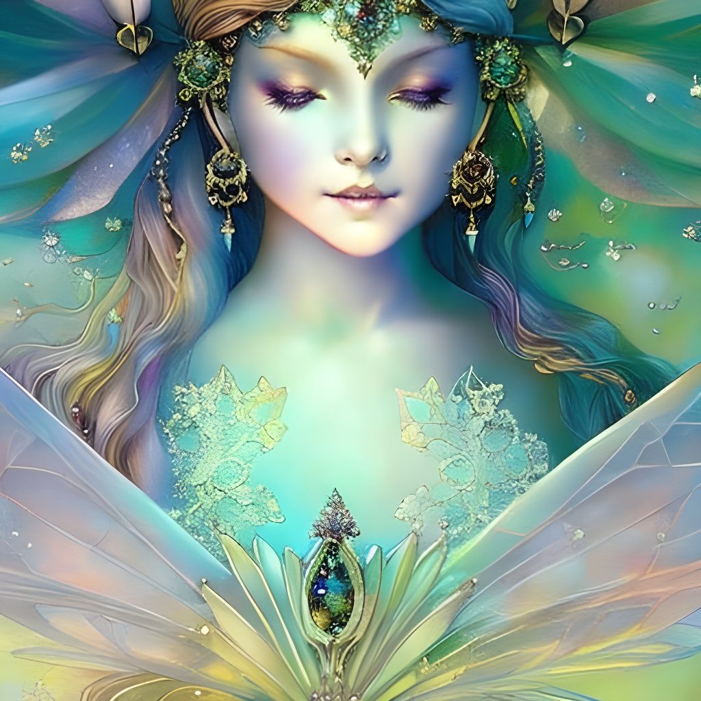 Moon Fairies Embrace in Gilded Storybook Illustration