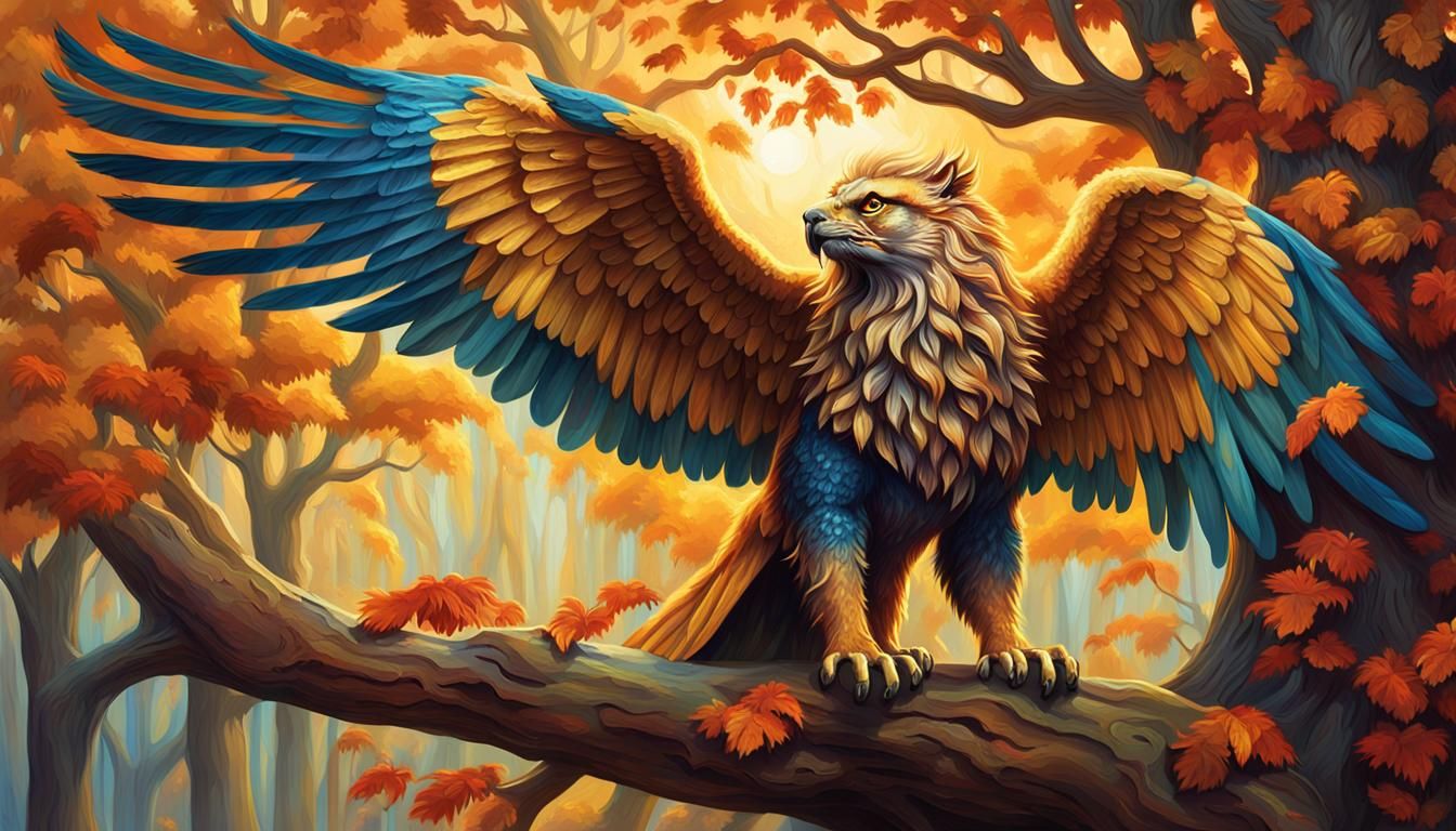 Majestic Gryphon Roaring in Sunlight: Oil Painting