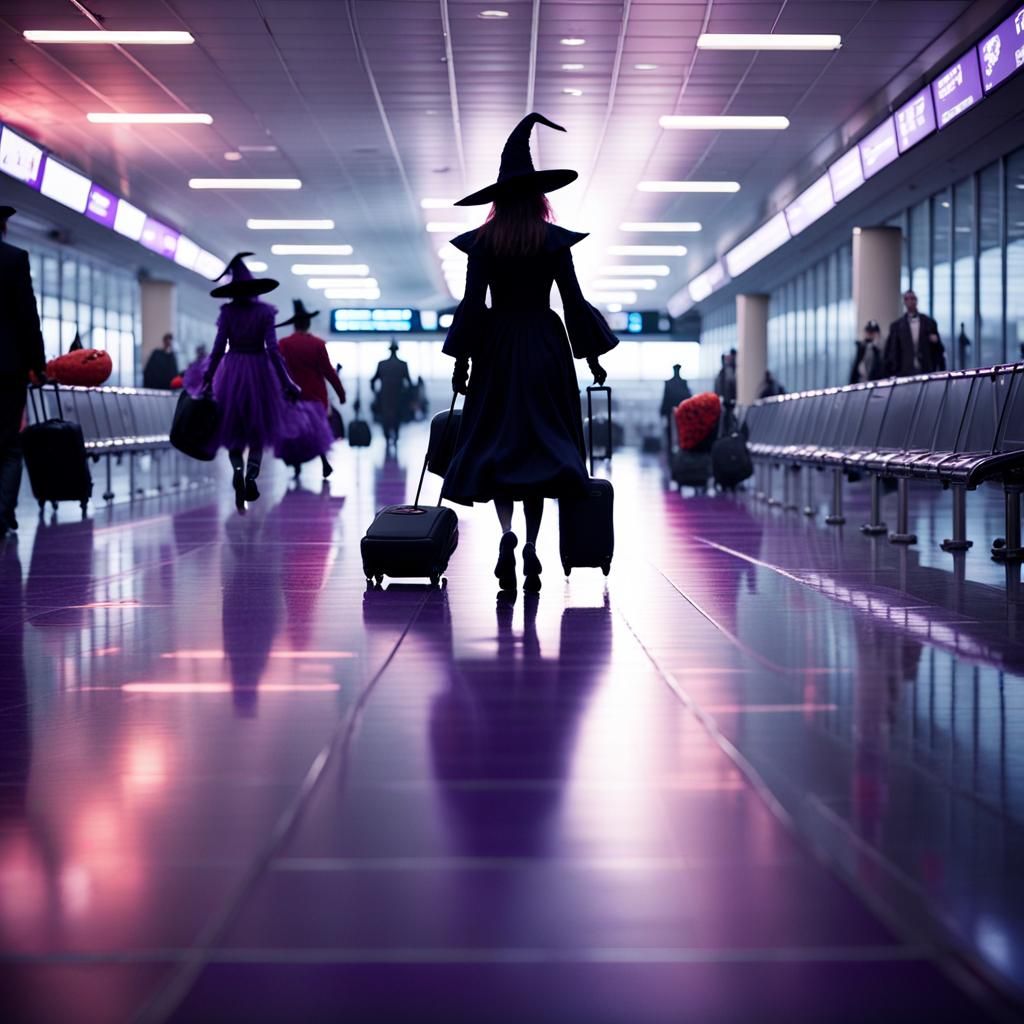 Halloween Airport Scene in Cinematic Style