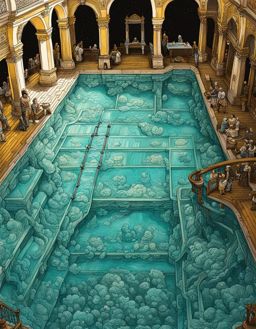 Detailed Pen and Ink Illustration of Gellert Baths