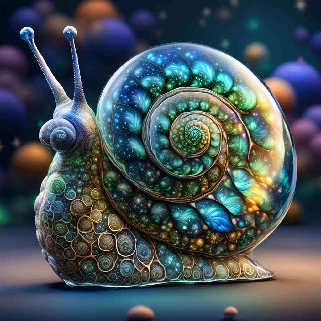 Bioluminescent Fractal Plants in Glass Snail Shell
