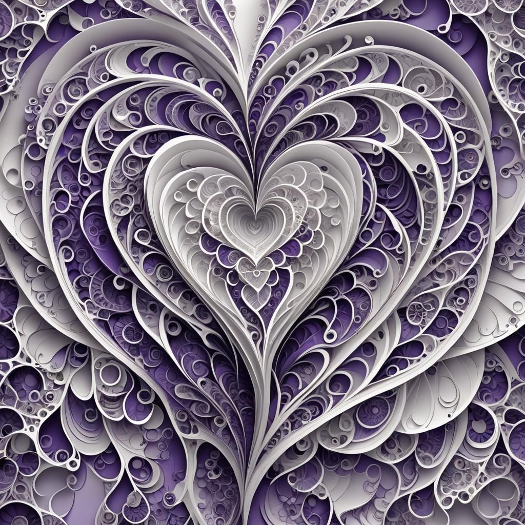 White Heart with Purple Wings in Abstract Fractal Style