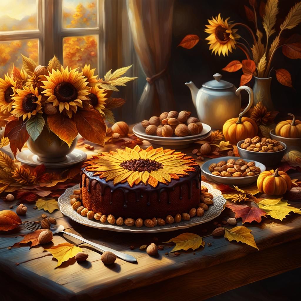 Autumnal Cake of Leaves: Hyperrealistic Matte Painting
