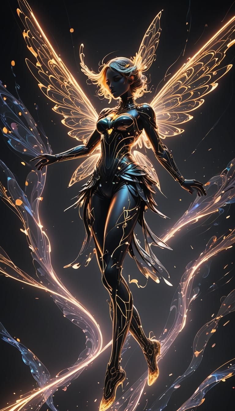 Surreal Fairy Soars Amidst Vibrant Fractals in Cyberpunk Sty...