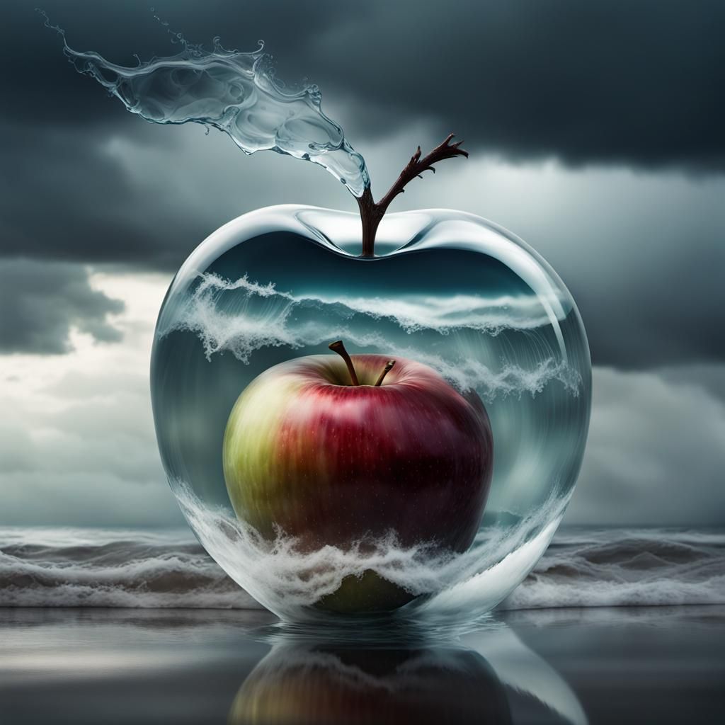 Stormy Sea Inside Glass Apple: Double Exposure