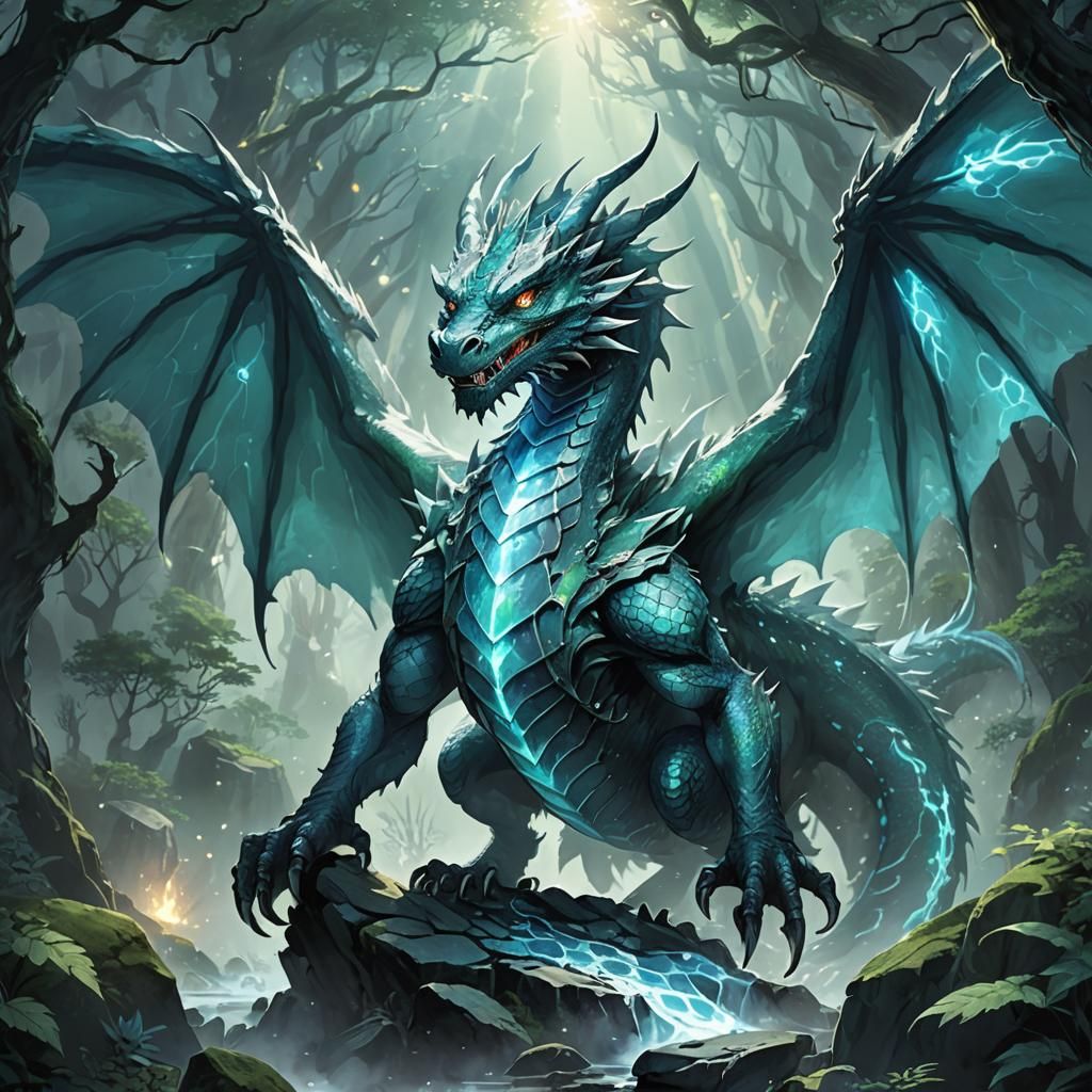 Stone Dragon in Mystical Forest: Anime Illustration